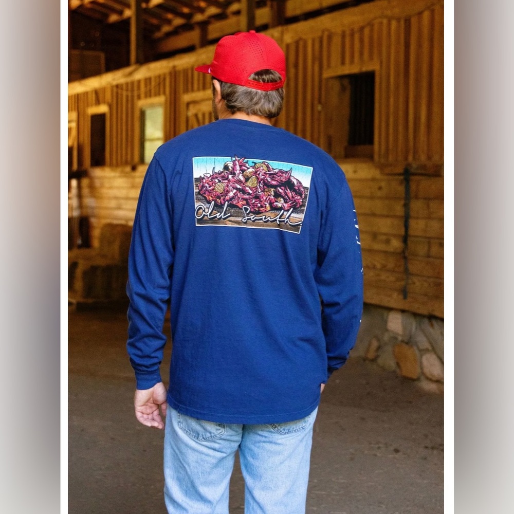 Old south crawfish long sleeve t-shirt navy uni-sex new with tags